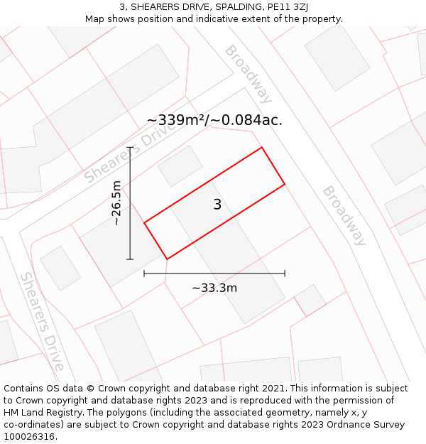 3, SHEARERS DRIVE, SPALDING, PE11 3ZJ: Plot and title map