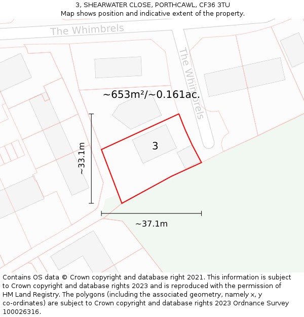 3, SHEARWATER CLOSE, PORTHCAWL, CF36 3TU: Plot and title map