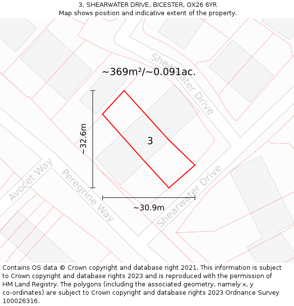 3, SHEARWATER DRIVE, BICESTER, OX26 6YR: Plot and title map