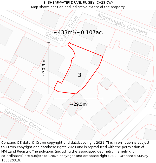 3, SHEARWATER DRIVE, RUGBY, CV23 0WY: Plot and title map
