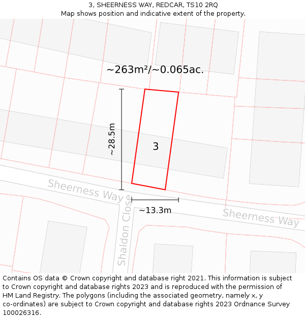 3, SHEERNESS WAY, REDCAR, TS10 2RQ: Plot and title map