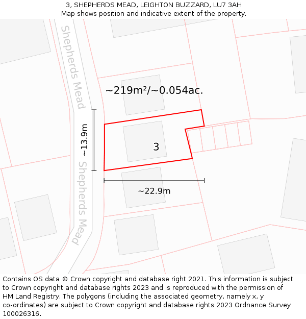 3, SHEPHERDS MEAD, LEIGHTON BUZZARD, LU7 3AH: Plot and title map