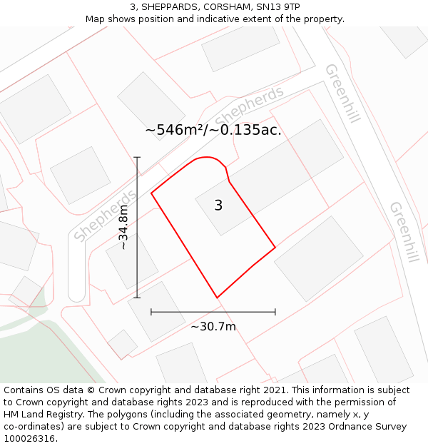 3, SHEPPARDS, CORSHAM, SN13 9TP: Plot and title map