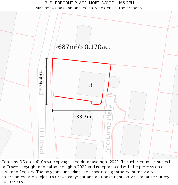 3, SHERBORNE PLACE, NORTHWOOD, HA6 2BH: Plot and title map