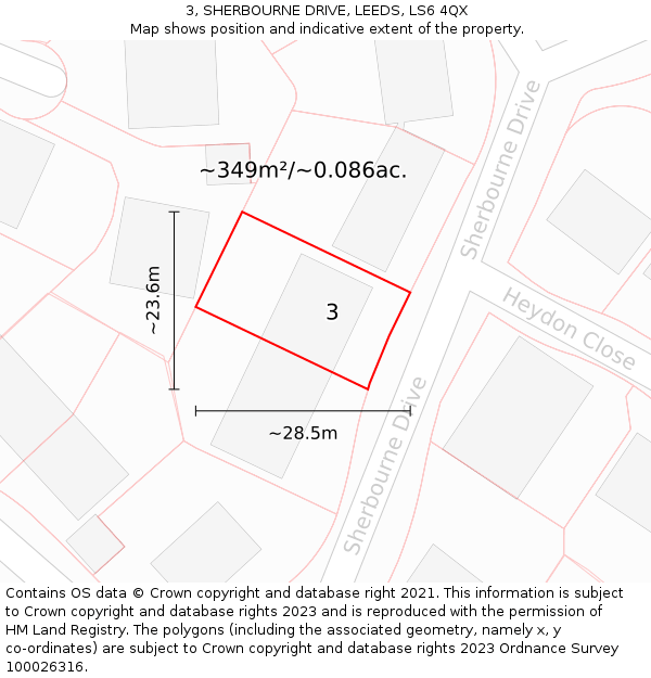 3, SHERBOURNE DRIVE, LEEDS, LS6 4QX: Plot and title map