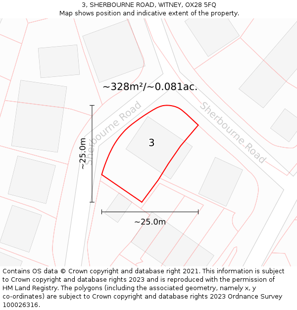 3, SHERBOURNE ROAD, WITNEY, OX28 5FQ: Plot and title map