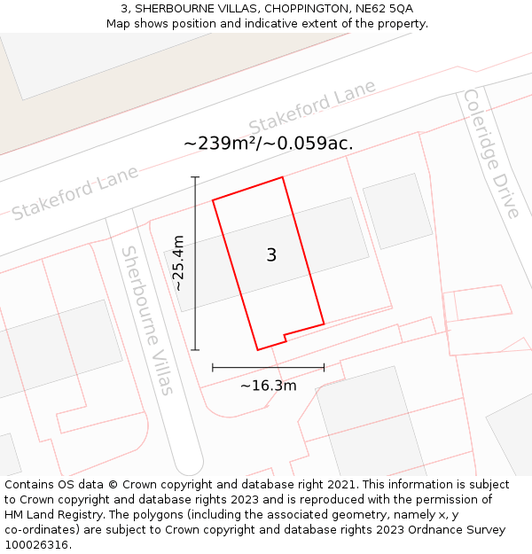 3, SHERBOURNE VILLAS, CHOPPINGTON, NE62 5QA: Plot and title map