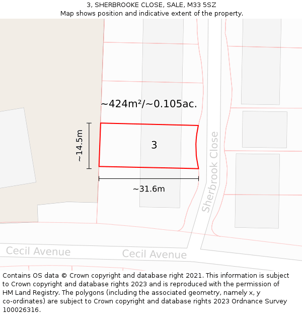 3, SHERBROOKE CLOSE, SALE, M33 5SZ: Plot and title map