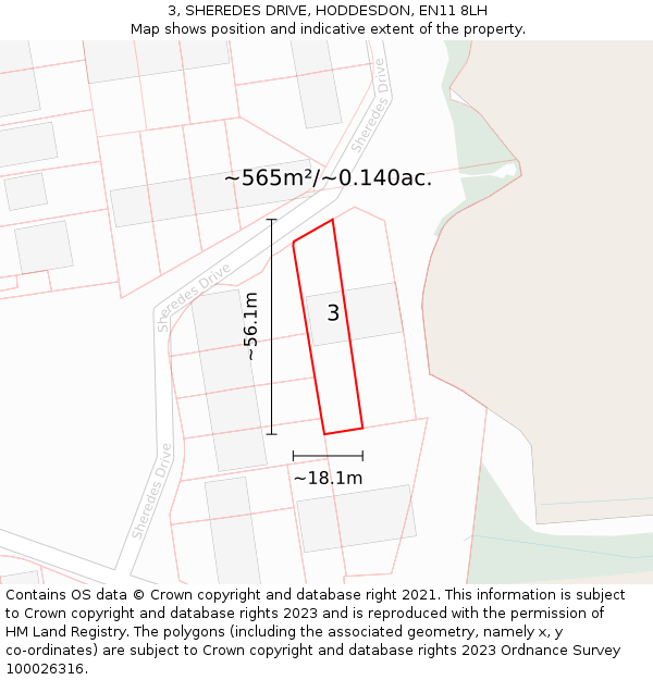 3, SHEREDES DRIVE, HODDESDON, EN11 8LH: Plot and title map