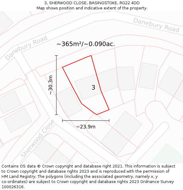 3, SHERWOOD CLOSE, BASINGSTOKE, RG22 4DD: Plot and title map