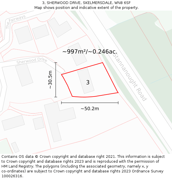 3, SHERWOOD DRIVE, SKELMERSDALE, WN8 6SF: Plot and title map