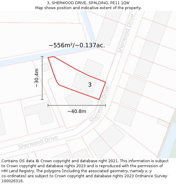 3, SHERWOOD DRIVE, SPALDING, PE11 1QW: Plot and title map