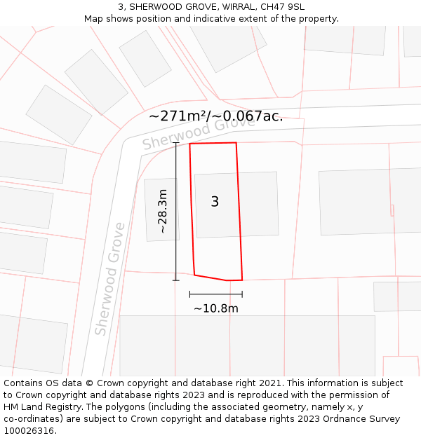 3, SHERWOOD GROVE, WIRRAL, CH47 9SL: Plot and title map