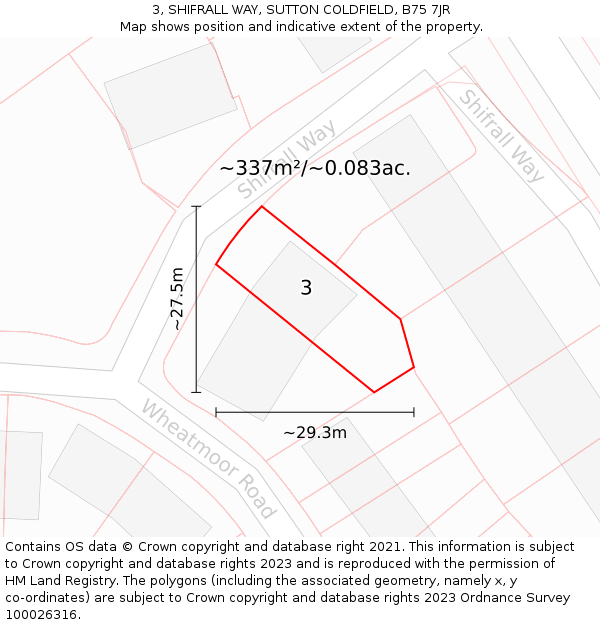 3, SHIFRALL WAY, SUTTON COLDFIELD, B75 7JR: Plot and title map