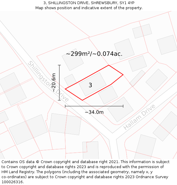 3, SHILLINGSTON DRIVE, SHREWSBURY, SY1 4YP: Plot and title map