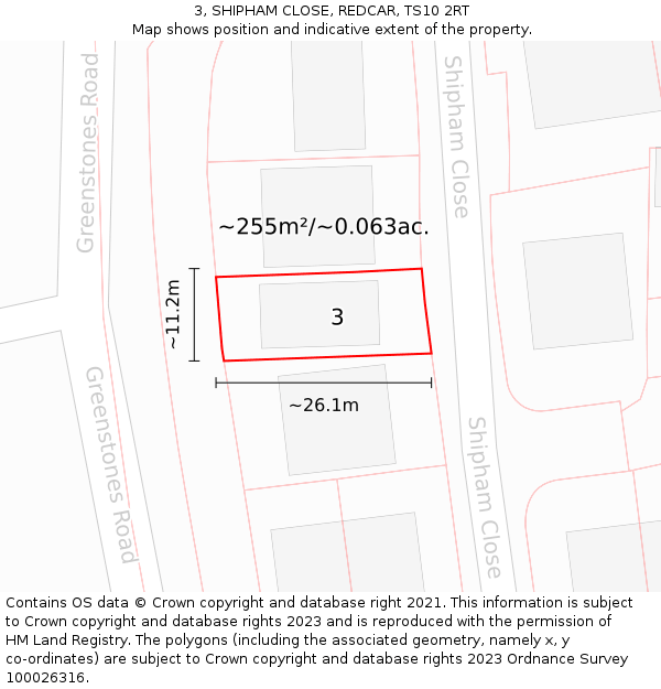 3, SHIPHAM CLOSE, REDCAR, TS10 2RT: Plot and title map