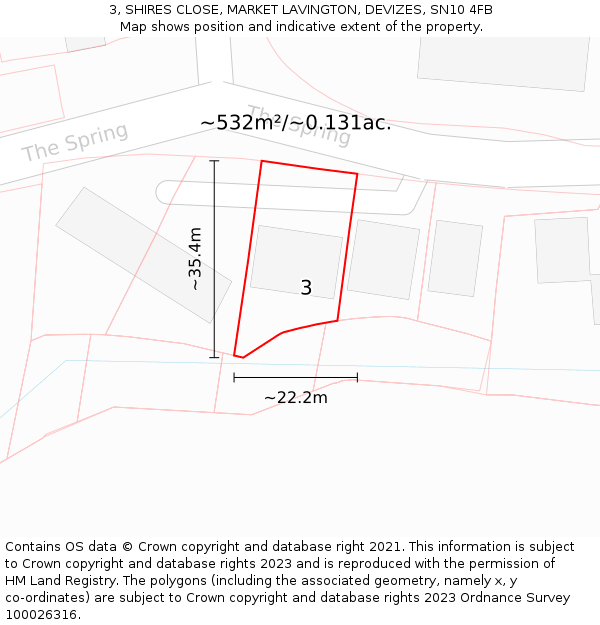 3, SHIRES CLOSE, MARKET LAVINGTON, DEVIZES, SN10 4FB: Plot and title map