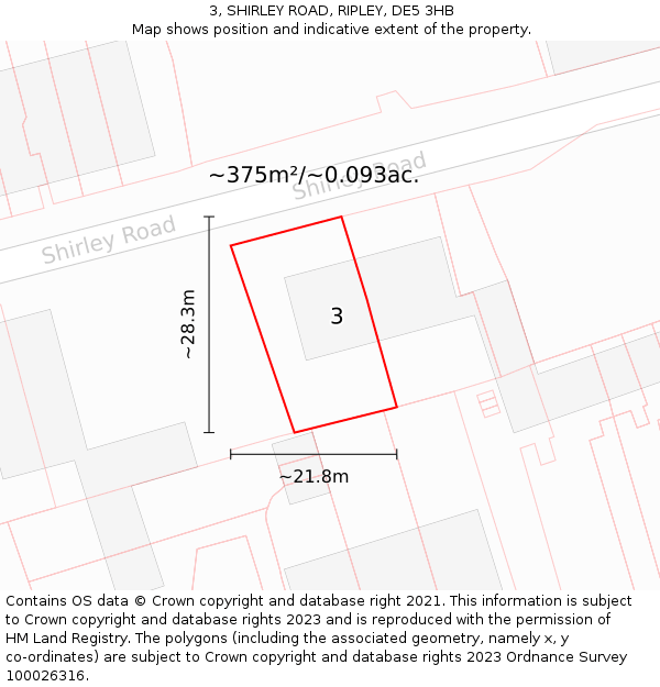 3, SHIRLEY ROAD, RIPLEY, DE5 3HB: Plot and title map