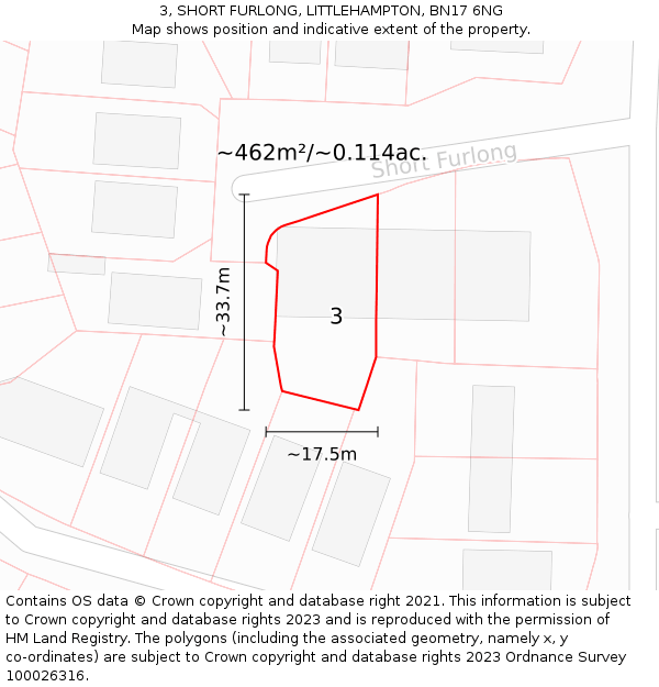3, SHORT FURLONG, LITTLEHAMPTON, BN17 6NG: Plot and title map