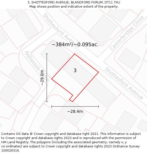 3, SHOTTESFORD AVENUE, BLANDFORD FORUM, DT11 7XU: Plot and title map