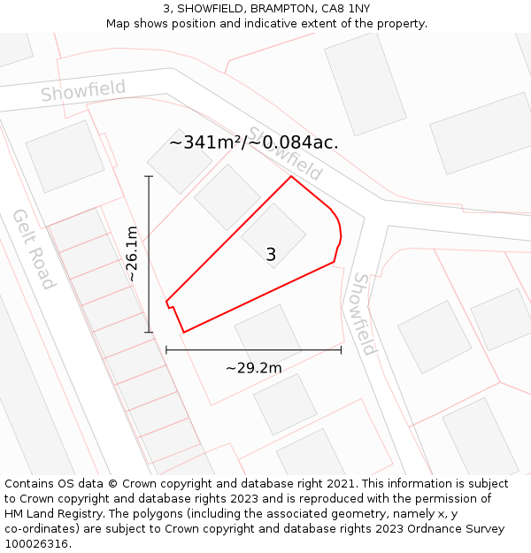 3, SHOWFIELD, BRAMPTON, CA8 1NY: Plot and title map