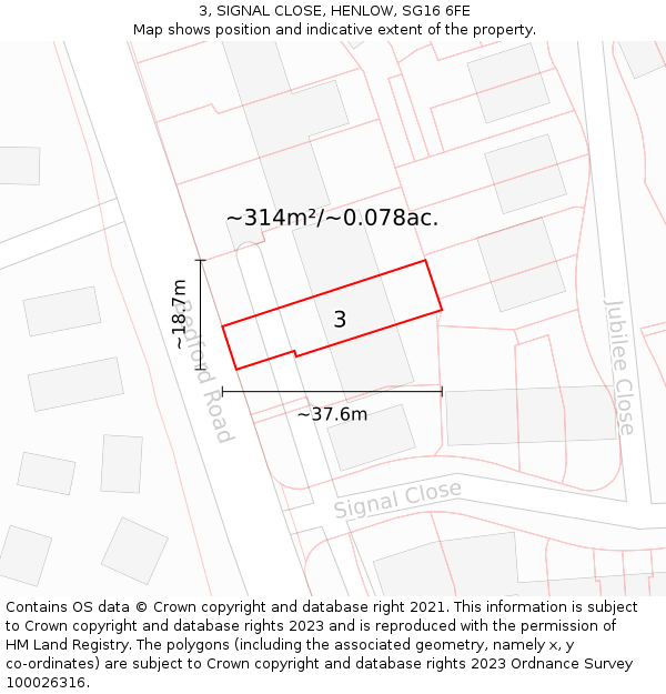 3, SIGNAL CLOSE, HENLOW, SG16 6FE: Plot and title map