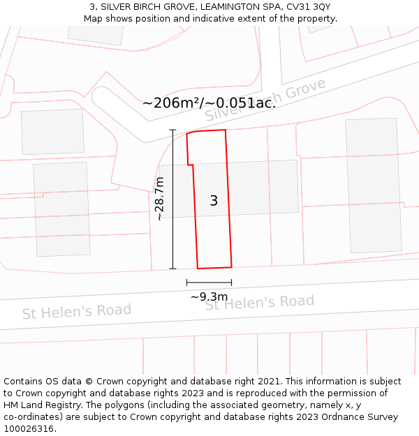 3, SILVER BIRCH GROVE, LEAMINGTON SPA, CV31 3QY: Plot and title map