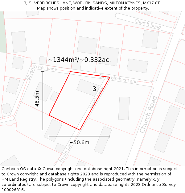 3, SILVERBIRCHES LANE, WOBURN SANDS, MILTON KEYNES, MK17 8TL: Plot and title map