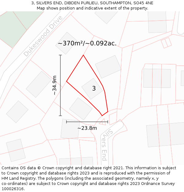 3, SILVERS END, DIBDEN PURLIEU, SOUTHAMPTON, SO45 4NE: Plot and title map