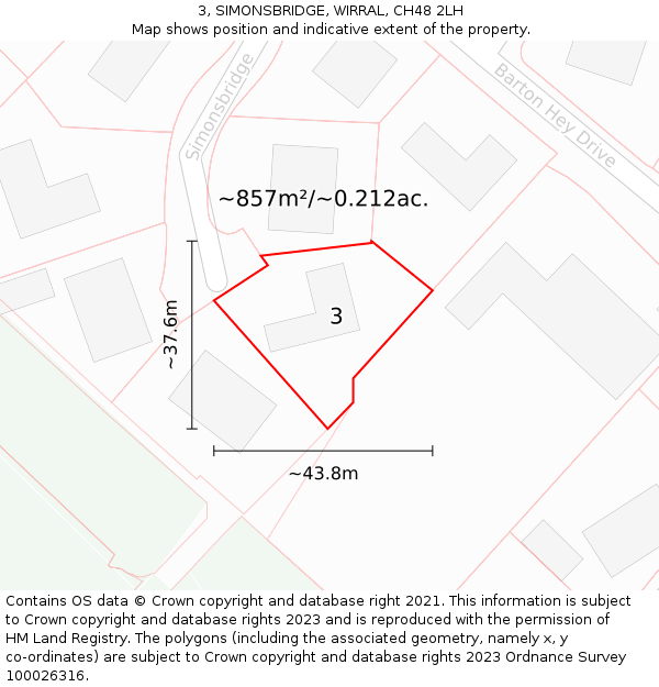 3, SIMONSBRIDGE, WIRRAL, CH48 2LH: Plot and title map