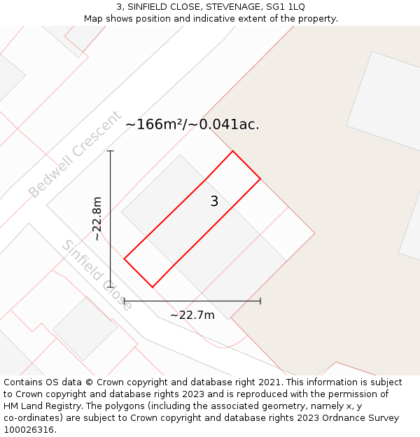 3, SINFIELD CLOSE, STEVENAGE, SG1 1LQ: Plot and title map