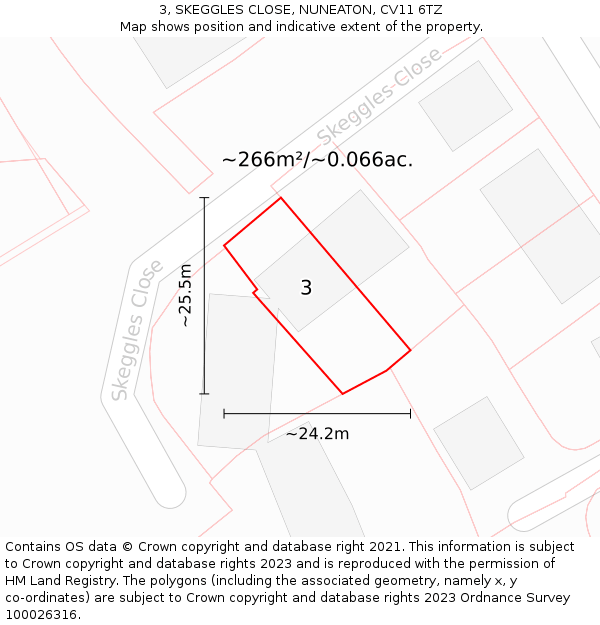 3, SKEGGLES CLOSE, NUNEATON, CV11 6TZ: Plot and title map