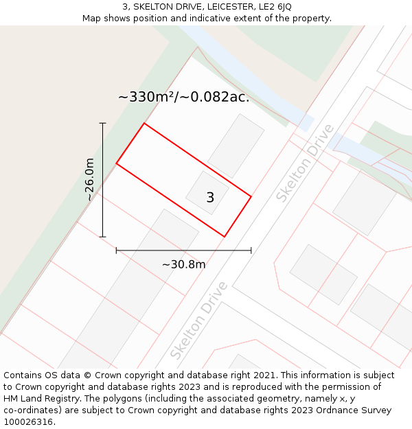 3, SKELTON DRIVE, LEICESTER, LE2 6JQ: Plot and title map