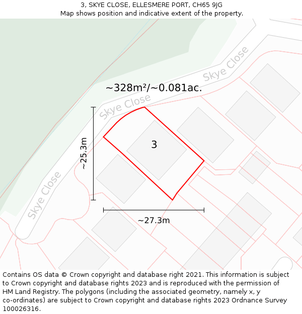 3, SKYE CLOSE, ELLESMERE PORT, CH65 9JG: Plot and title map