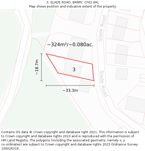 3, SLADE ROAD, BARRY, CF62 9AL: Plot and title map