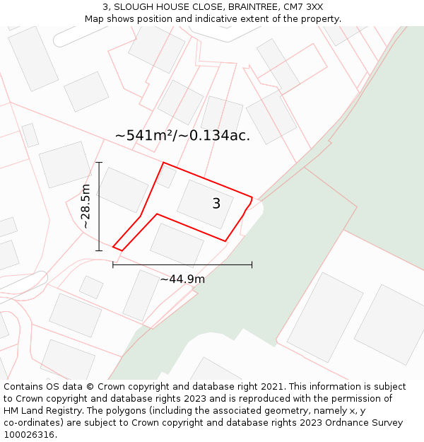 3, SLOUGH HOUSE CLOSE, BRAINTREE, CM7 3XX: Plot and title map