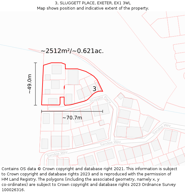 3, SLUGGETT PLACE, EXETER, EX1 3WL: Plot and title map