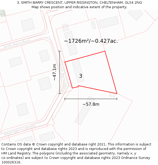 3, SMITH BARRY CRESCENT, UPPER RISSINGTON, CHELTENHAM, GL54 2NG: Plot and title map