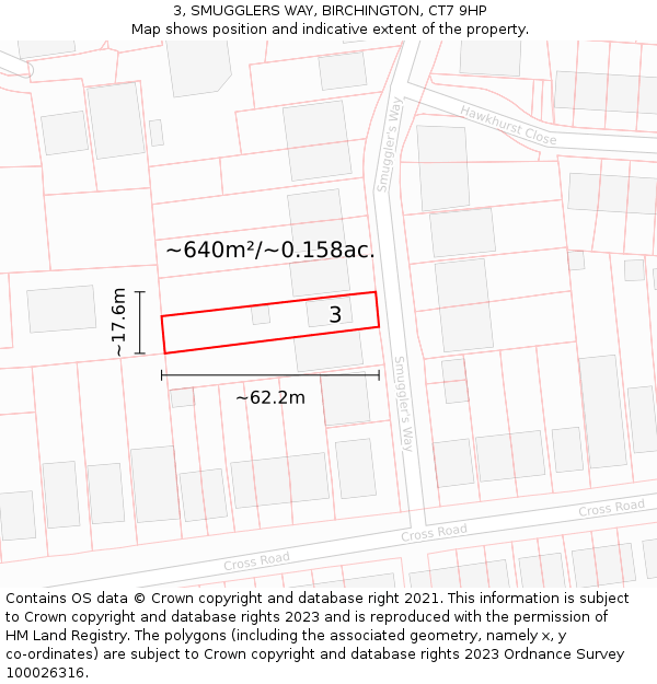 3, SMUGGLERS WAY, BIRCHINGTON, CT7 9HP: Plot and title map