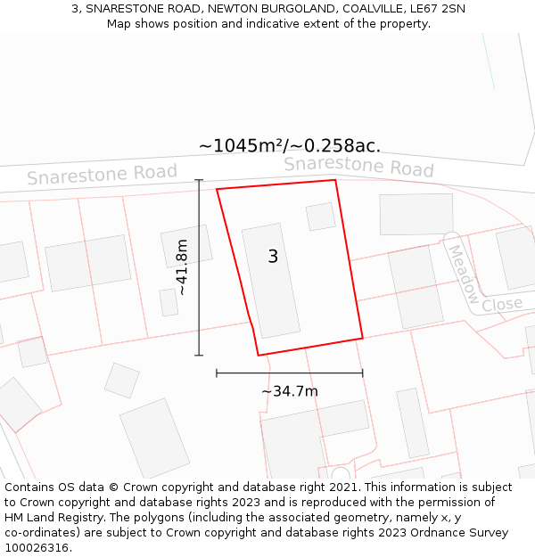 3, SNARESTONE ROAD, NEWTON BURGOLAND, COALVILLE, LE67 2SN: Plot and title map