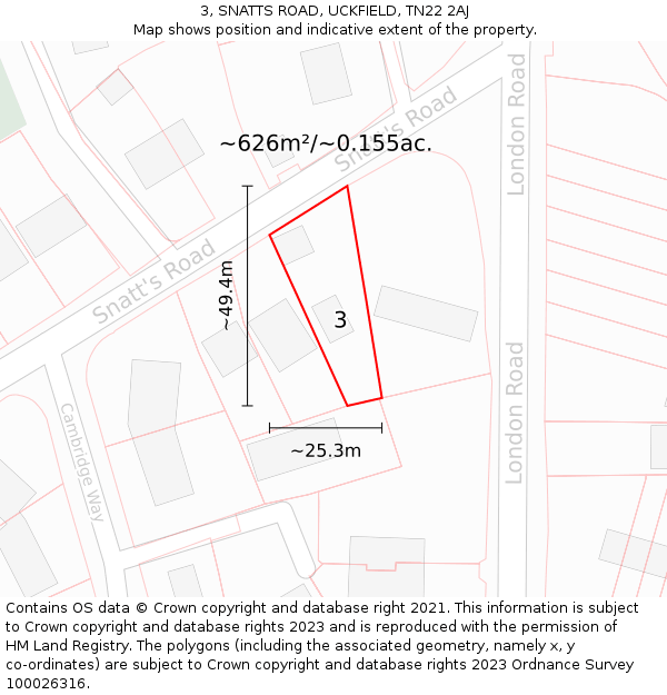 3, SNATTS ROAD, UCKFIELD, TN22 2AJ: Plot and title map