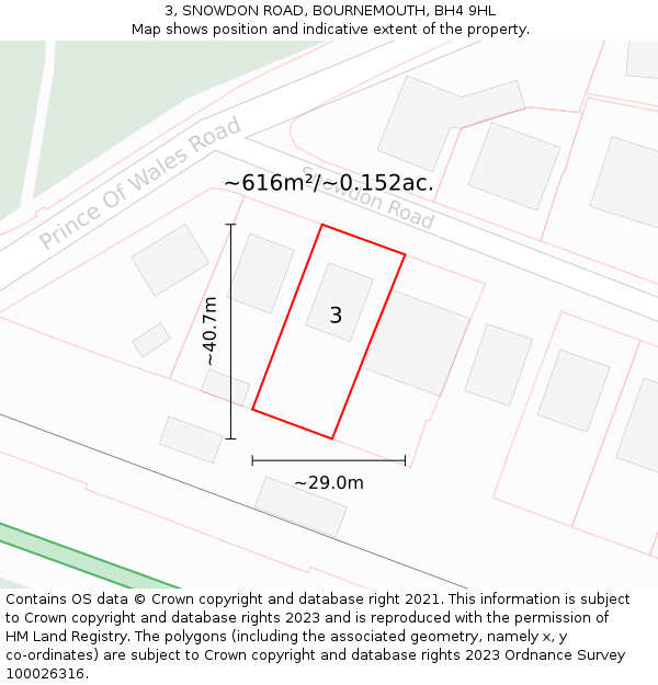 3, SNOWDON ROAD, BOURNEMOUTH, BH4 9HL: Plot and title map