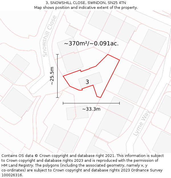 3, SNOWSHILL CLOSE, SWINDON, SN25 4TN: Plot and title map