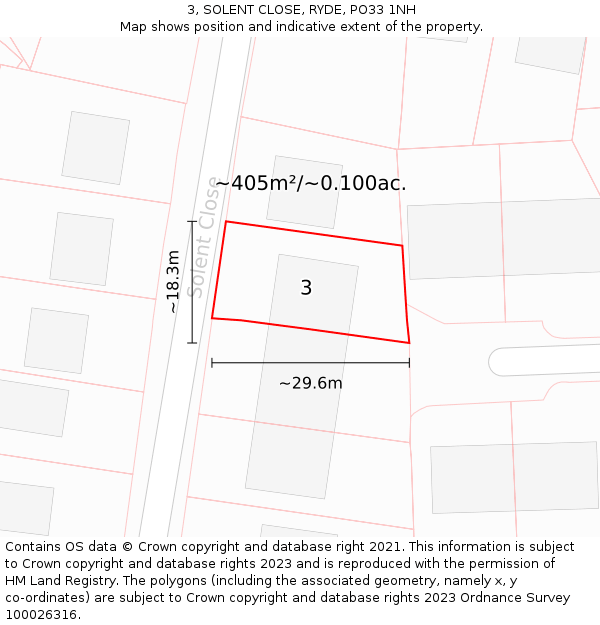 3, SOLENT CLOSE, RYDE, PO33 1NH: Plot and title map