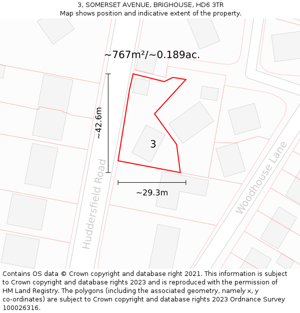 3, SOMERSET AVENUE, BRIGHOUSE, HD6 3TR: Plot and title map