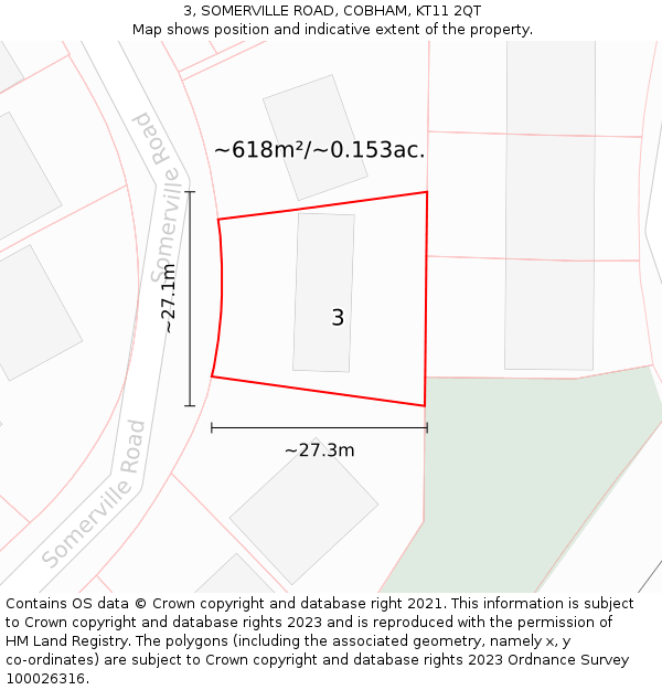 3, SOMERVILLE ROAD, COBHAM, KT11 2QT: Plot and title map