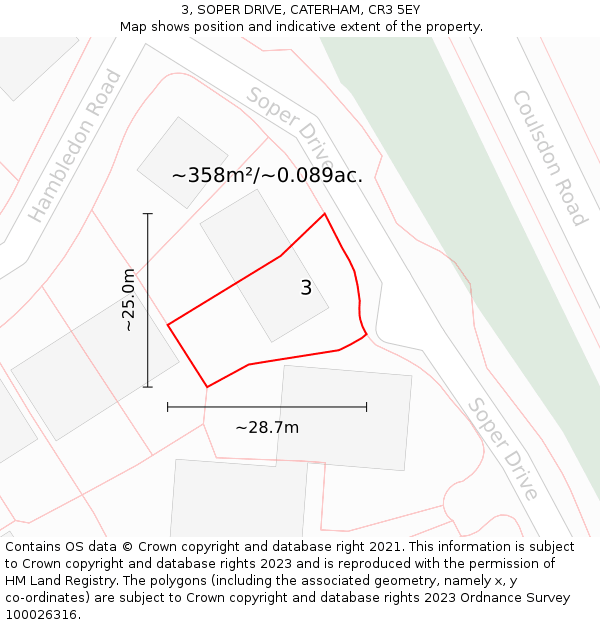 3, SOPER DRIVE, CATERHAM, CR3 5EY: Plot and title map