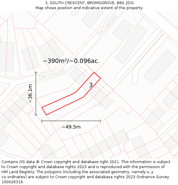 3, SOUTH CRESCENT, BROMSGROVE, B60 2DG: Plot and title map