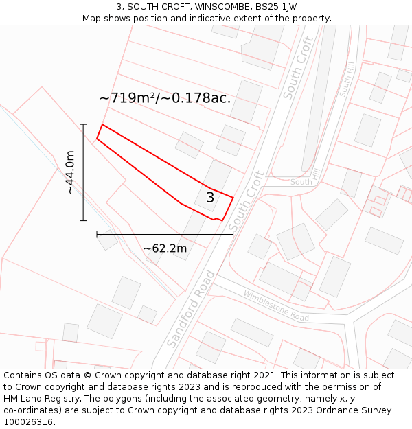 3, SOUTH CROFT, WINSCOMBE, BS25 1JW: Plot and title map