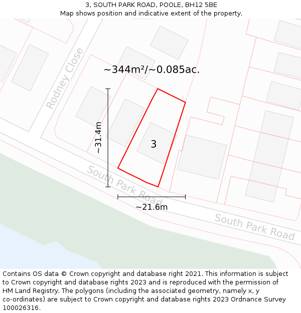 3, SOUTH PARK ROAD, POOLE, BH12 5BE: Plot and title map